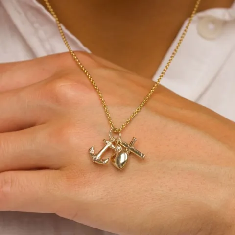 geloof-hoop-liefde ketting in verguld sterlingzilver met hanger in 8 karaat goud