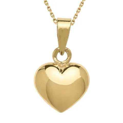 9 x 11 mm hart ketting in verguld sterlingzilver met hanger in 8 karaat goud