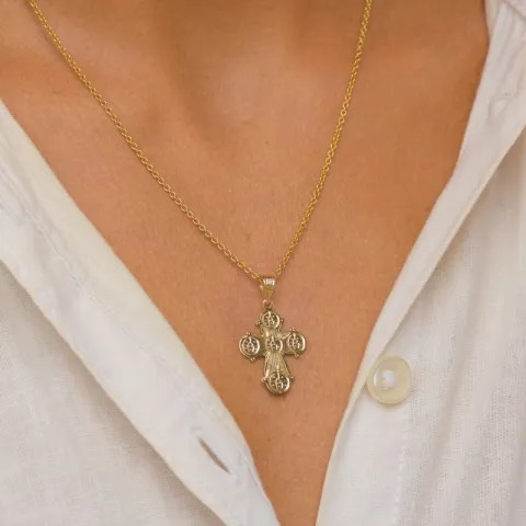 dagmarkruis ketting in verguld sterlingzilver met hanger in 8 karaat goud - Amoré