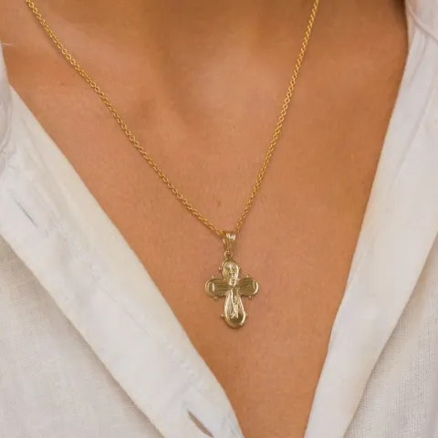 dagmarkruis ketting in verguld sterlingzilver met hanger in 8 karaat goud - Amoré