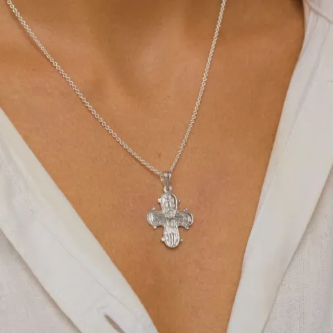 19 x 30 mm dagmarkruis met onze vader hanger met ketting in zilver met hanger in zilver