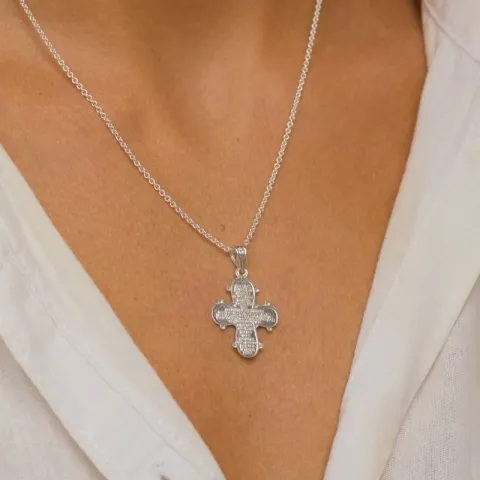 19 x 30 mm dagmarkruis met onze vader hanger met ketting in zilver met hanger in zilver