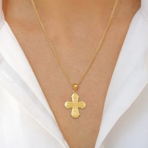 18 x 30 mm dagmarkruis hanger met ketting in verguld sterlingzilver met hanger in verguld sterlingzilver