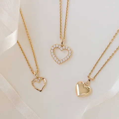 12 x 17 mm hart hanger met ketting in verguld sterlingzilver met hanger in 8 karaat goud