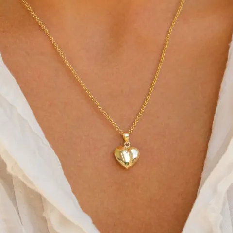 12 x 17 mm hart ketting in verguld sterlingzilver met hanger in 8 karaat goud - Amoré