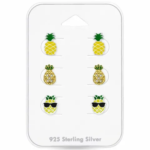 ananas oorsteker in zilver met verguld zilver
