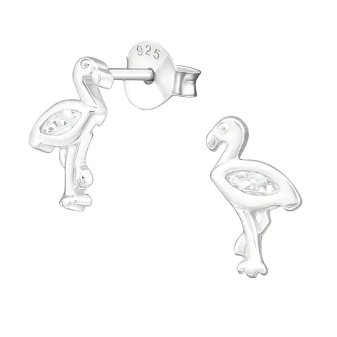 Flamingo oorbellen in zilver