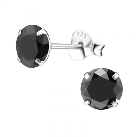 6 mm zwart zirkoon oorbellen in zilver