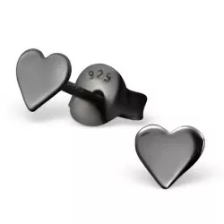 Klein hart oorbellen in zwart gerhodineerd zilver