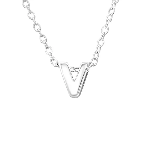 Letter v ketting met hanger in zilver met hanger in zilver