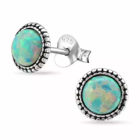 Rond opaal oorbellen in geoxideerd sterlingzilver