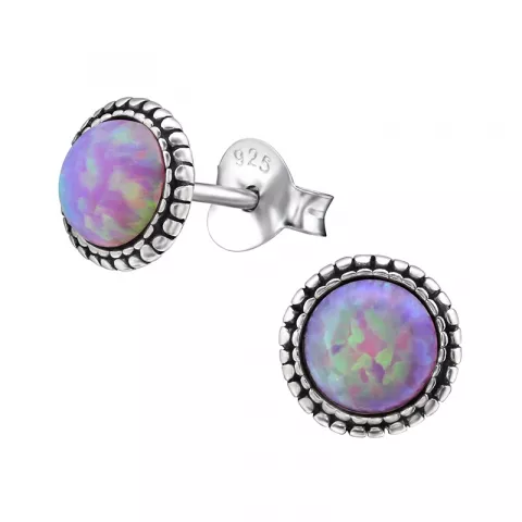 Paarse opaal oorbellen in geoxideerd sterlingzilver