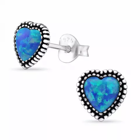 Hart blauwe opaal oorbellen in geoxideerd sterlingzilver