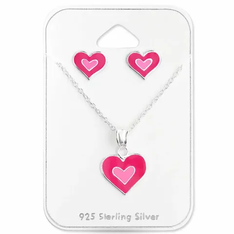 Hart set met oorbellen en ketting in zilver