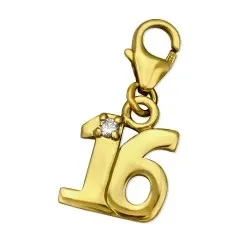 16 bedeltjes hanger in verguld sterlingzilver