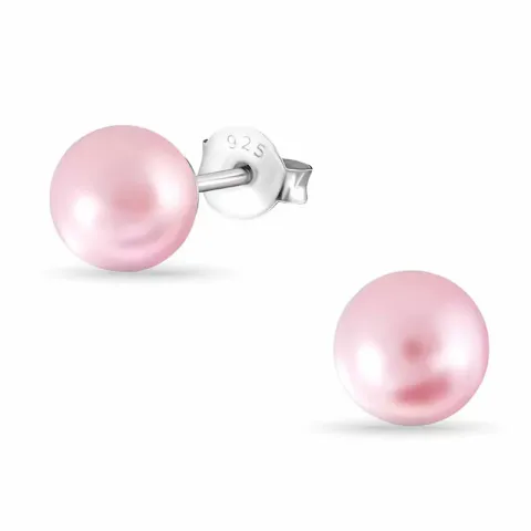 6 mm pink parel oorbellen in zilver