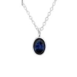 Ovale blauwe ketting in zilver met hanger in zilver
