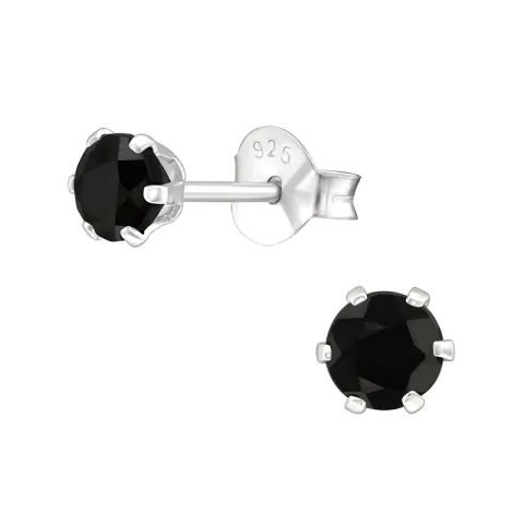 4 mm zwart onyx oorsteker in zilver