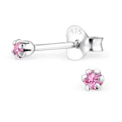 Klein pink oorsteker in zilver