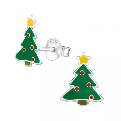 Kerstboom emaille oorbellen in zilver