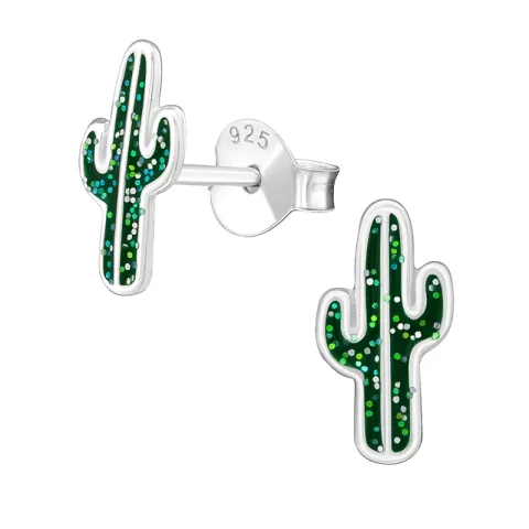 cactus oorsteker in zilver