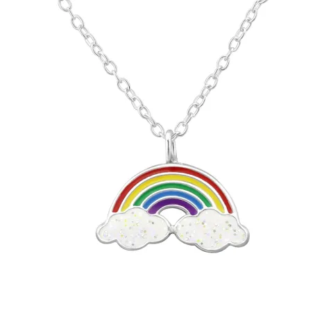 Regenboog veelkleurig hanger met ketting in zilver