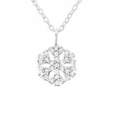 Sneeuwvlokken witte zirkoon hanger met ketting in zilver