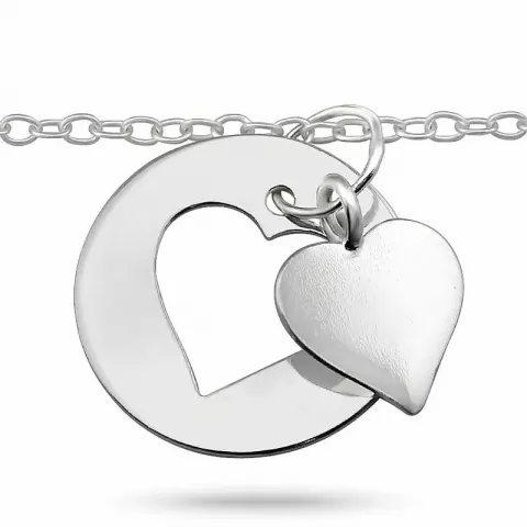 Elegant hart enkelbandje in zilver met hartjes hanger in zilver