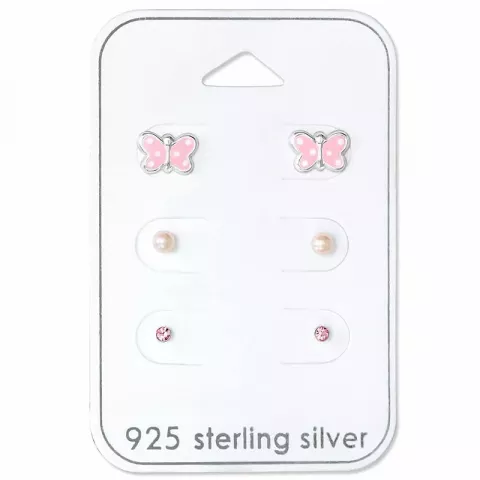 Vlinder roze oorsteker in zilver