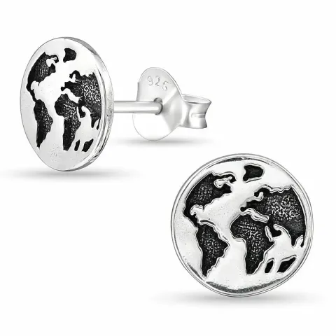 rond world oorsteker in zilver