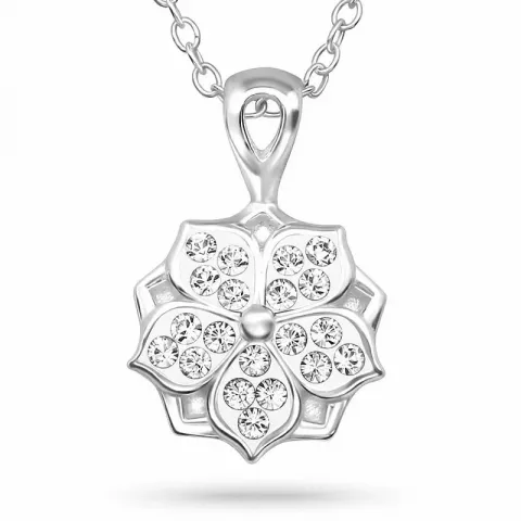 bloem kristal ketting in zilver met hanger in zilver