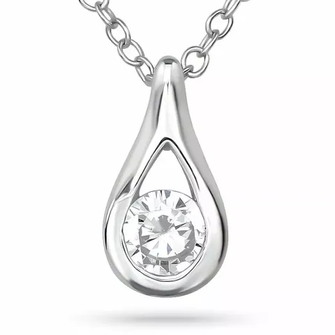 Druppel zirkoon ketting in zilver met hanger in zilver