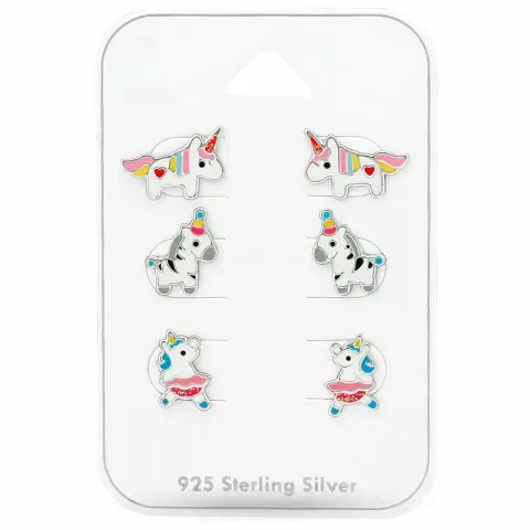 Eenhoorn emaille kinder oorbellen in zilver