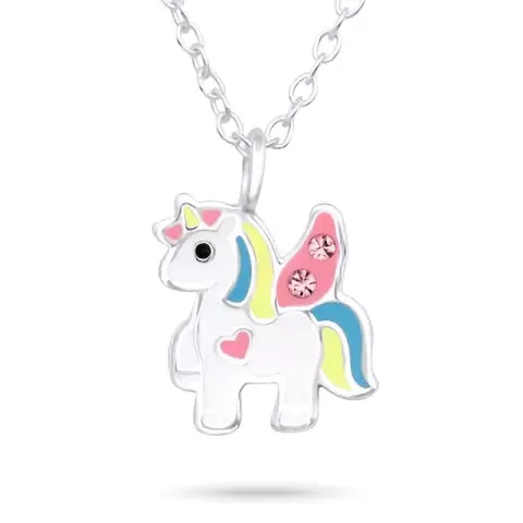 eenhoorn pink ketting in zilver met hanger in zilver