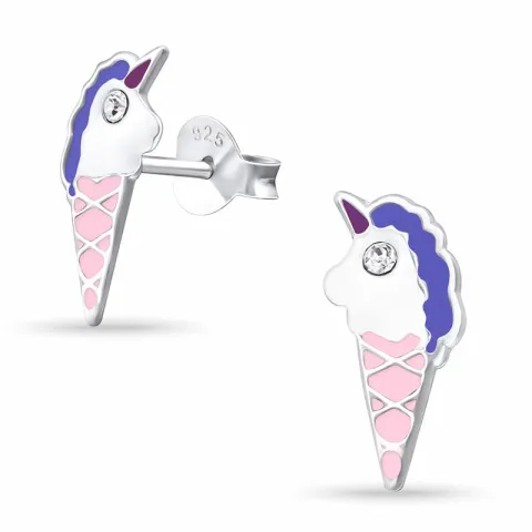 eenhoorn kristal oorsteker in zilver