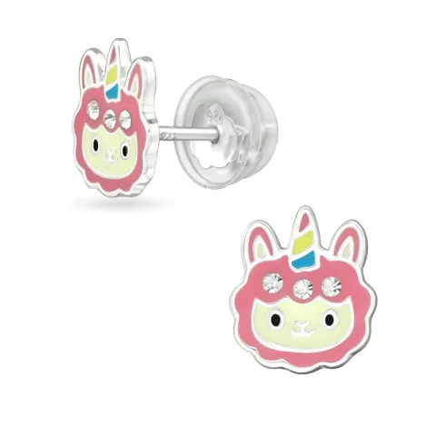 eenhoorn kristal oorsteker in zilver