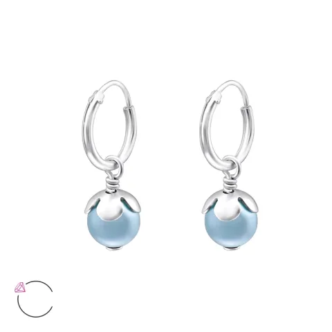 10 mm lichtblauwe parel creool in zilver
