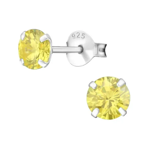 5 mm rond geel oorsteker in zilver - Little Ones