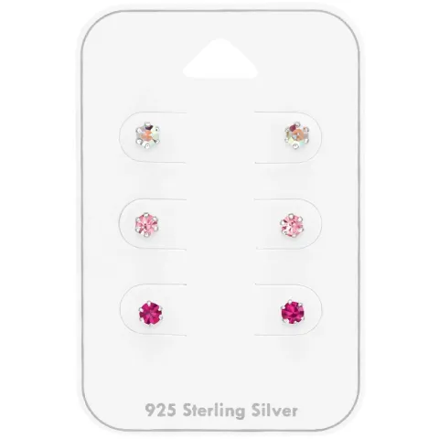 3 mm roze kristal oorsteker in zilver