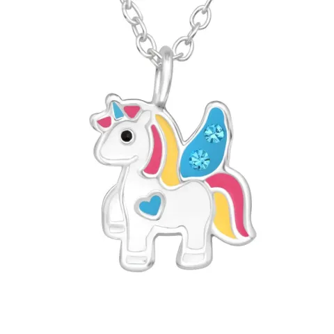 eenhoorn blauwe ketting in zilver