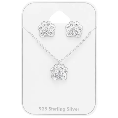 poot witte kristal set met oorbellen en ketting in zilver