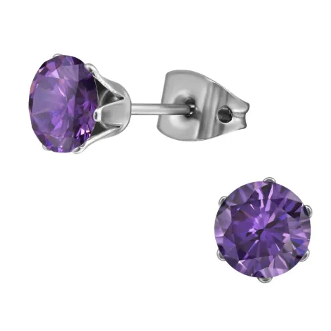 6 mm paarse zirkoon oorsteker in titanium