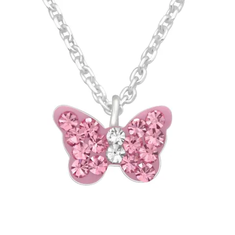 vlinder roze ketting in zilver
