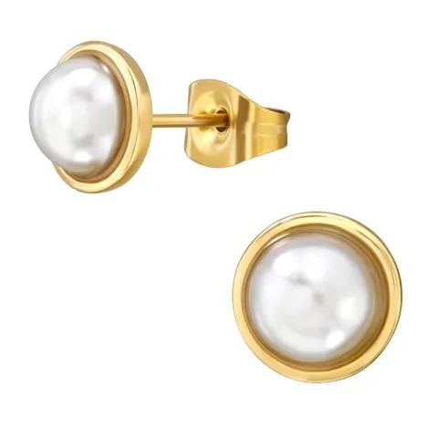8 mm parel oorsteker in verguld staal