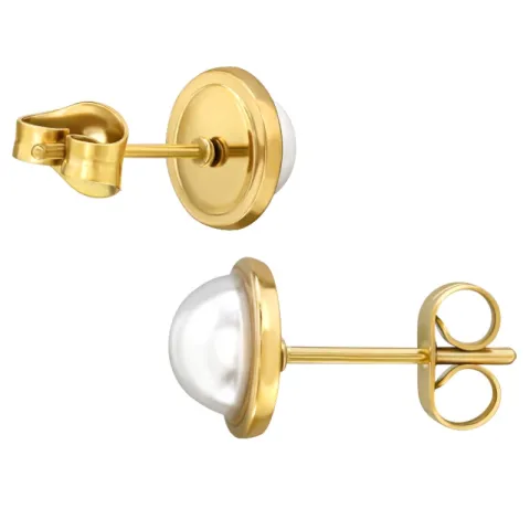 8 mm parel oorsteker in verguld staal