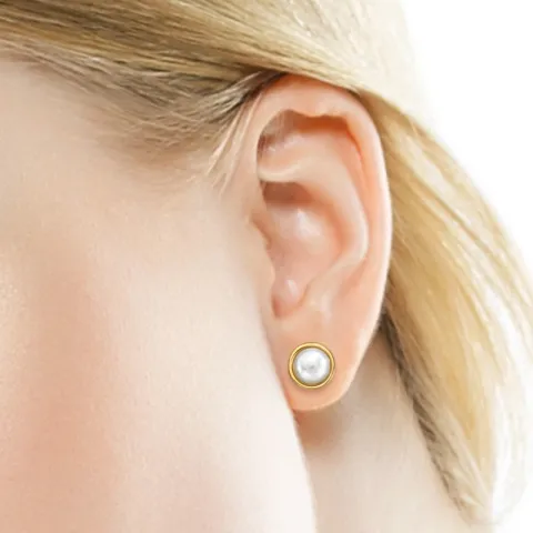 8 mm parel oorsteker in verguld staal