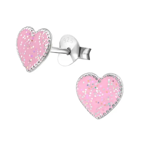 hart roze oorbellen in zilver - Little Ones