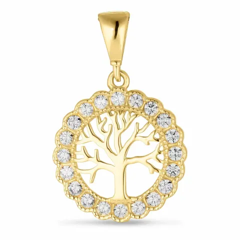 13,5 mm boom van het leven zirkoon hanger in 9 karaat goud