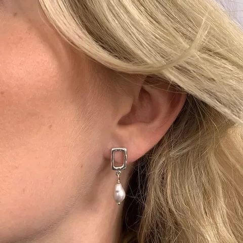 lange vierkant oorbellen in zilver