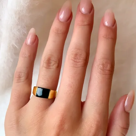 vierkant onyx ring in verguld sterlingzilver